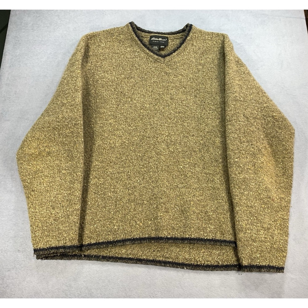 Vintage Eddie Bauer Wool Sweater Mens Medium Tan Made in USA Crewneck